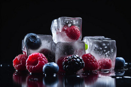 树莓冰冻的冰块图片