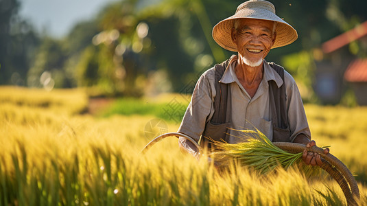 稻田里微笑的农民图片