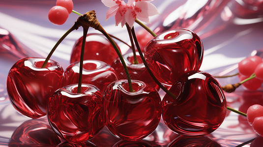 创意玻璃樱桃背景图片