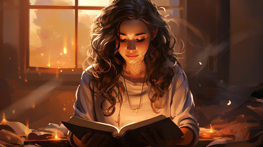 阅读圣经的女孩插图图片