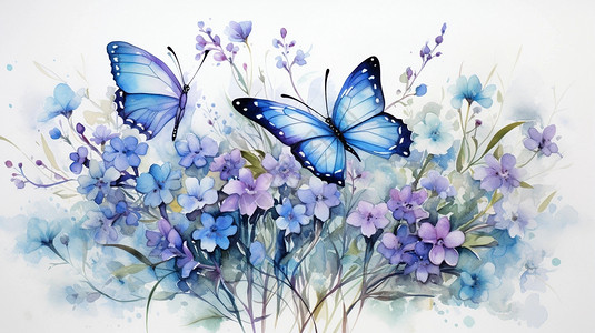蝴蝶花朵水墨画背景图片