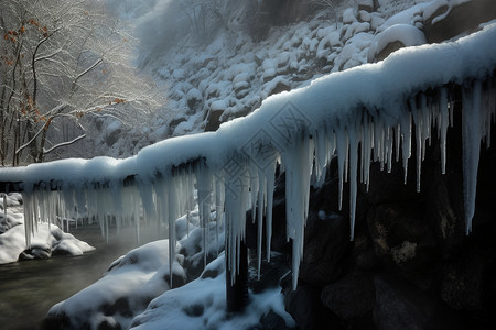 瀑布结成冰柱高清图片
