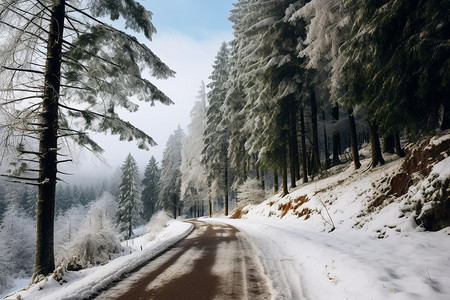 郊外的小路冬天的郊外雪景背景