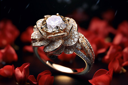 花朵形状的钻石戒指背景图片