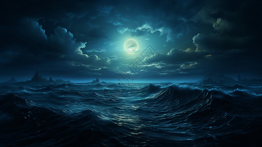 夜晚海上的明月图片