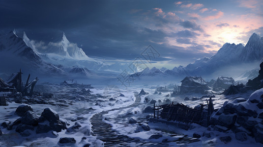 微光闪耀的雪域高原背景图片