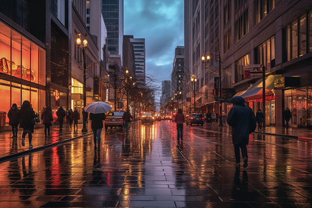 雨后街道的行人图片