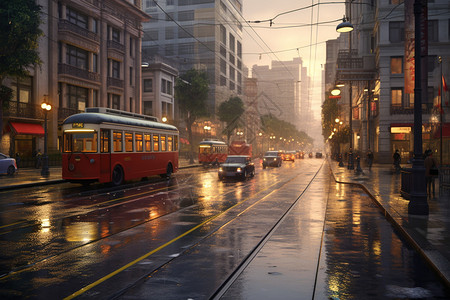 雨中街道的景色图片