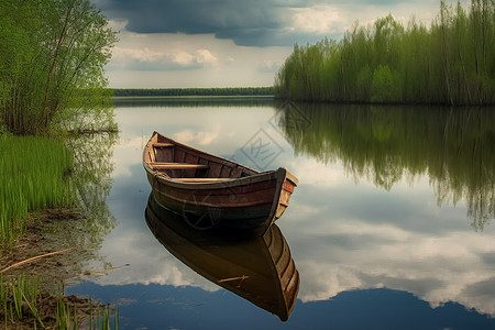 宁静湖面的小船图片