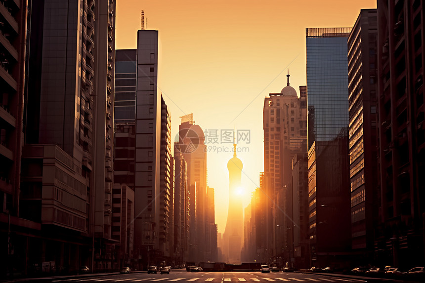 城市的落日图片