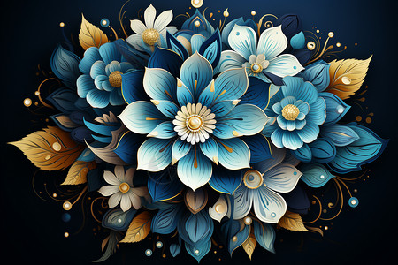 曼陀罗纹理蓝色折纸花卉高清图片