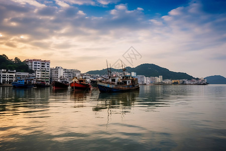 海水上的渔船图片