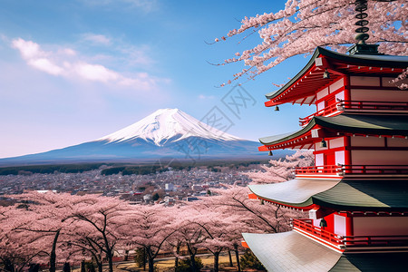富士山樱花背景图片