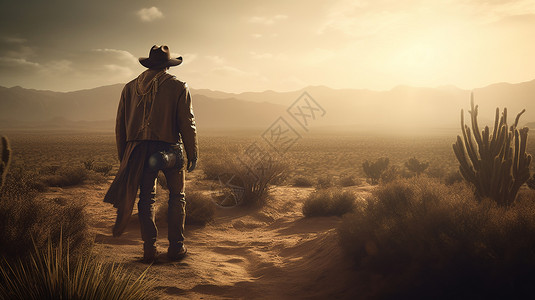 在沙漠里的牛仔图片