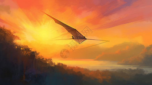 风筝彩绘在天上的悬挂式滑翔机插画