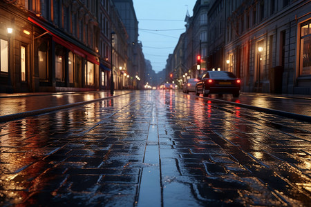 下过雨的街道背景图片