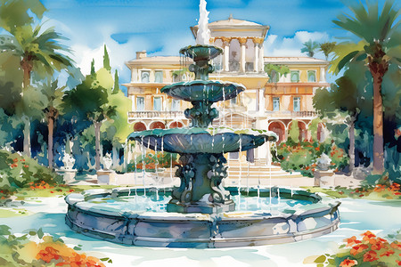 梦幻般的喷泉的插图背景图片