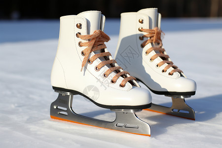 雪地上的白色溜冰鞋图片
