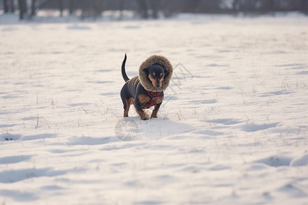 雪地上的可爱小狗狗图片