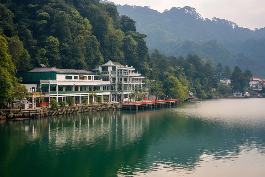 夏天宁静的森林湖泊图片