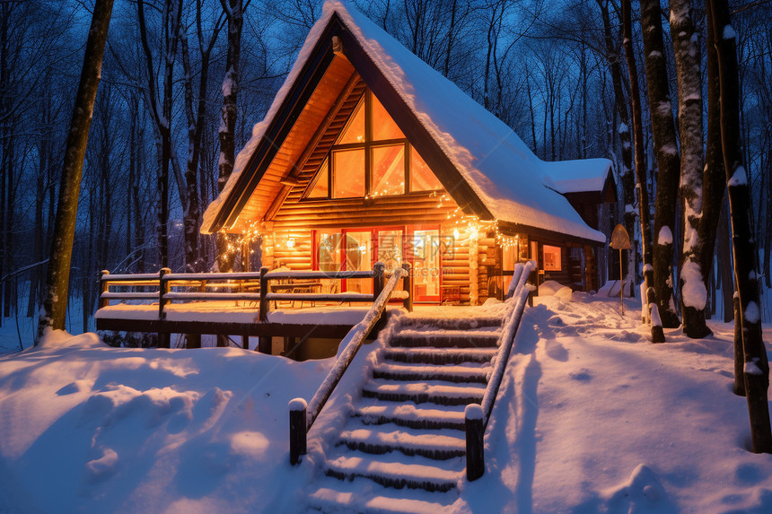 雪后的小木屋图片