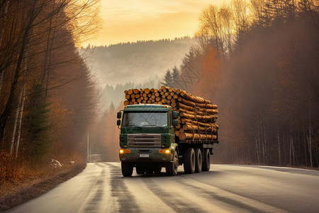 拉满木材的集卡车背景图片