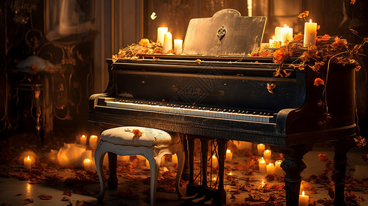 烛光下的钢琴背景图片