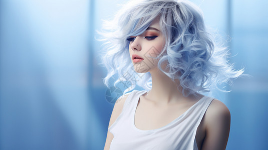 浅蓝色头发的女孩背景图片