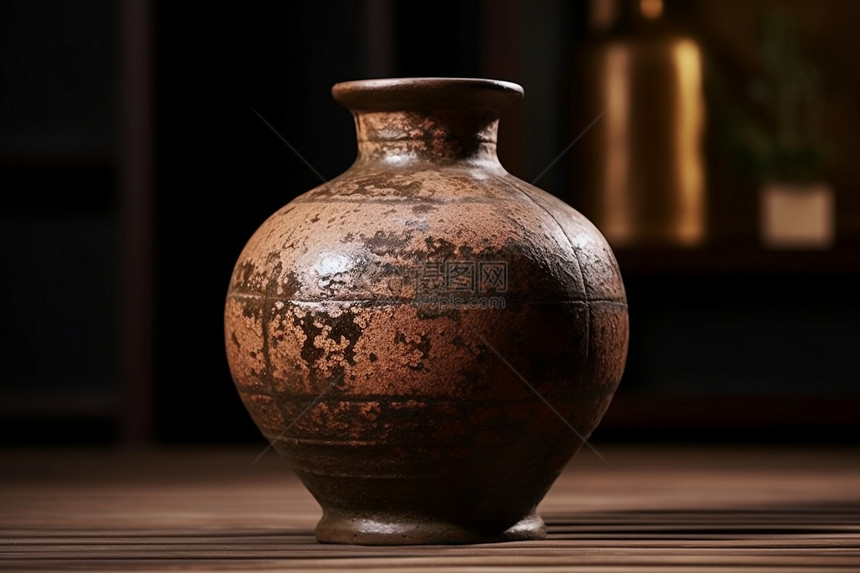 朴素的古代陶土酒罐图片
