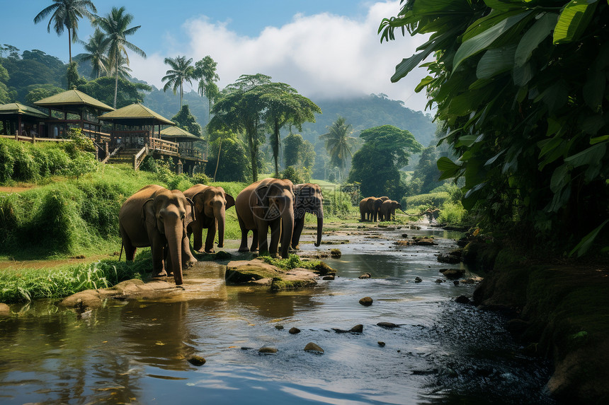热带地区野生的大象图片