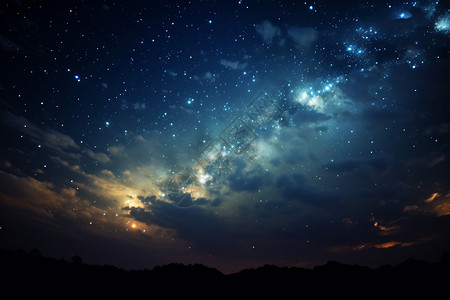 夜晚美丽的星空景观背景图片