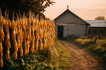 农村晾晒的玉米图片