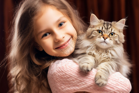抱着小猫开心的孩子图片