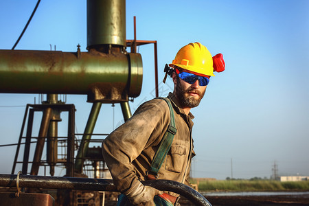 带黄色安全帽的石油工人图片