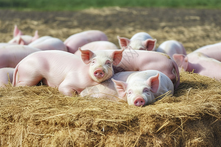 粉白色的小猪牲畜高清图片素材