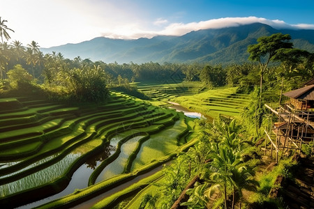 壮观的水稻梯田景观图片