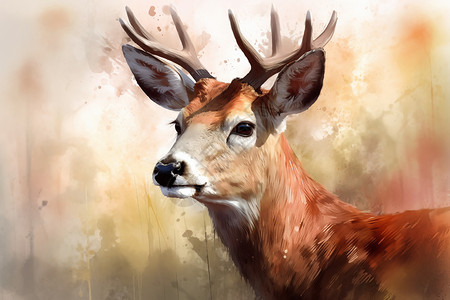手绘风格的麋鹿插图背景图片