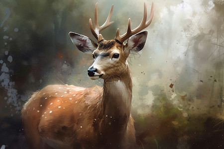 森林中的麋鹿油画插图背景图片