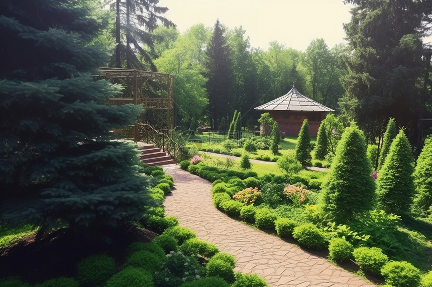夏天宁静城堡园林绿化图片