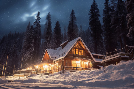 家运动冰天雪地里的房屋背景