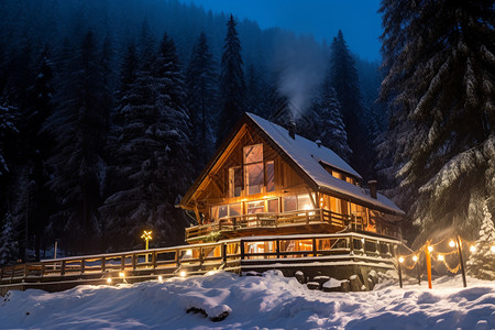 阿尔卑斯山滑雪圣诞夜的小屋背景