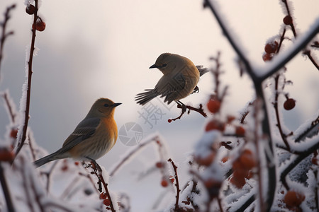 节气之大雪冬天动物鸟类喜鹊在树枝背景