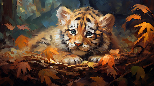 绘画的油画小老虎背景图片