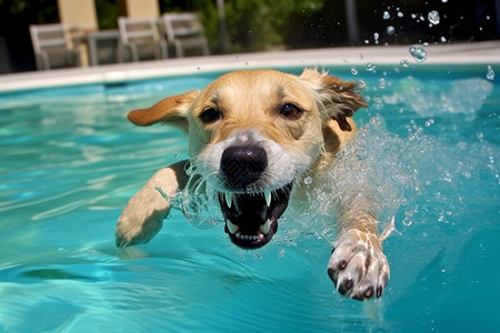 游泳小狗张开嘴游泳的狗背景