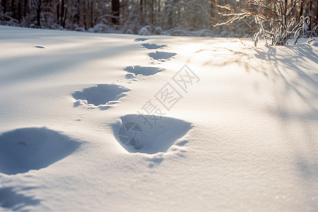 冬季雪地中的脚印背景图片