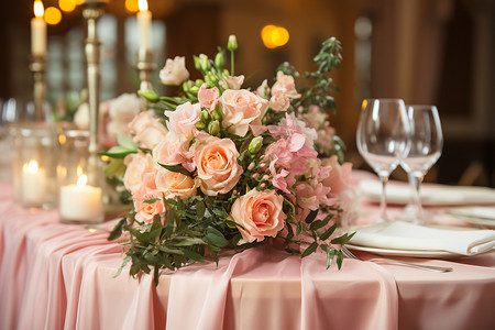 餐桌上的粉色玫瑰花图片