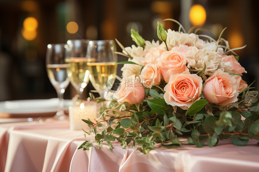 宴会餐桌上的玫瑰花图片