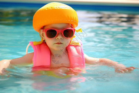 泳池中的小女孩背景图片