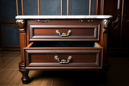 豪华的木质床头柜抽屉背景图片