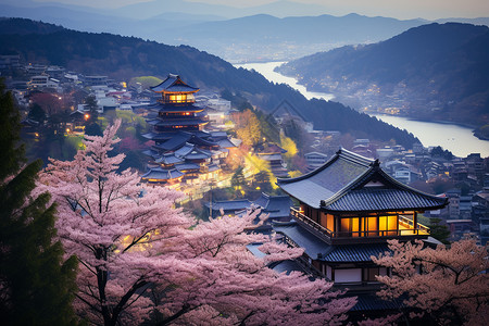 京都塔夜景美丽的京都佛教建筑背景